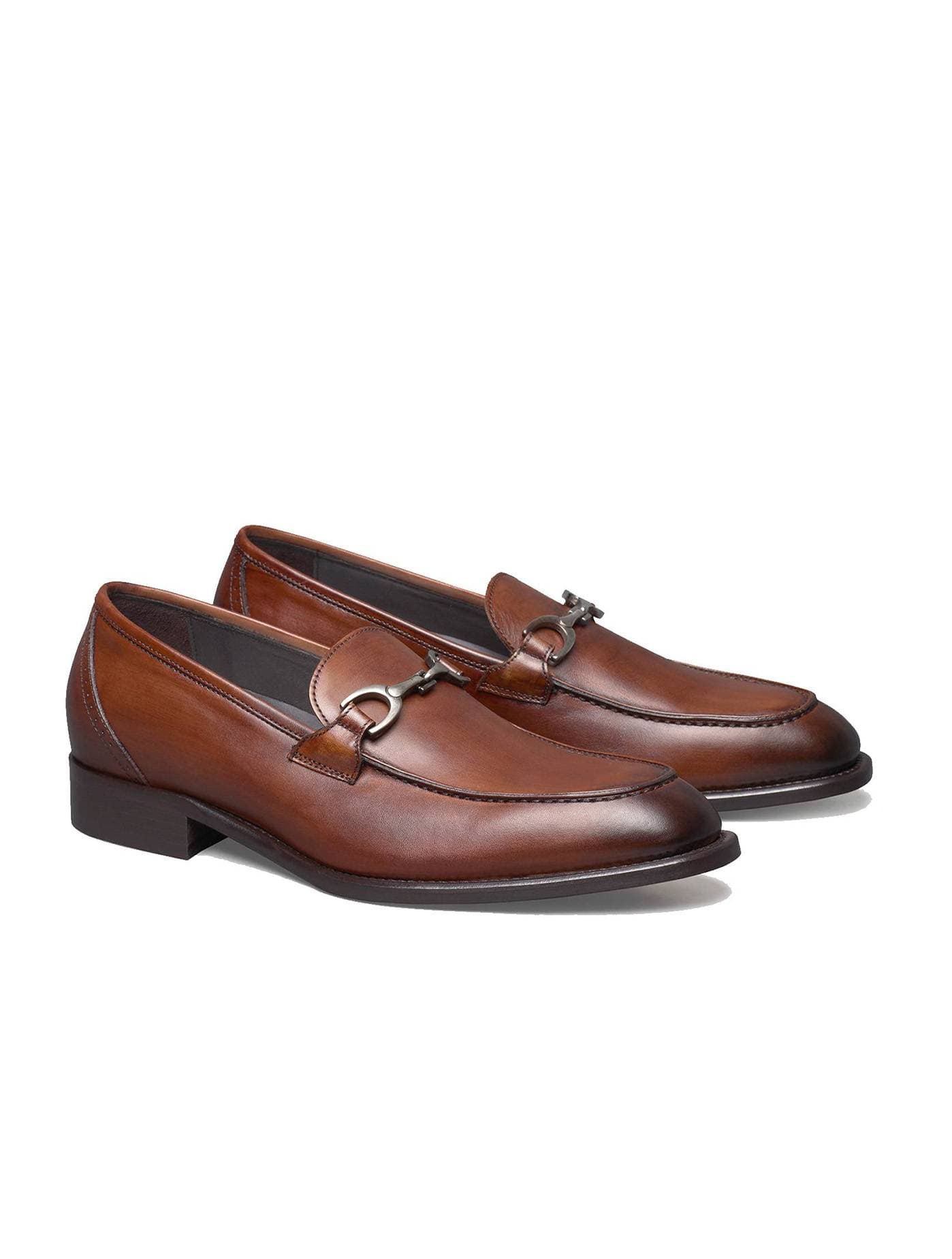 Italian classic brown shoes penny loafer style with metal detail on top