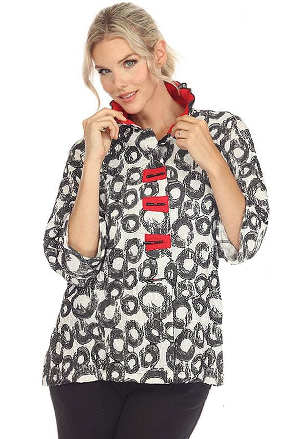 Circular Printed Shacket with Red Trim | Women's - $265.00 - View 1 of 2