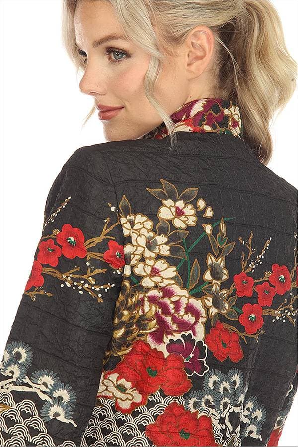 Asian Floral Crinkle Shirt Jacket
