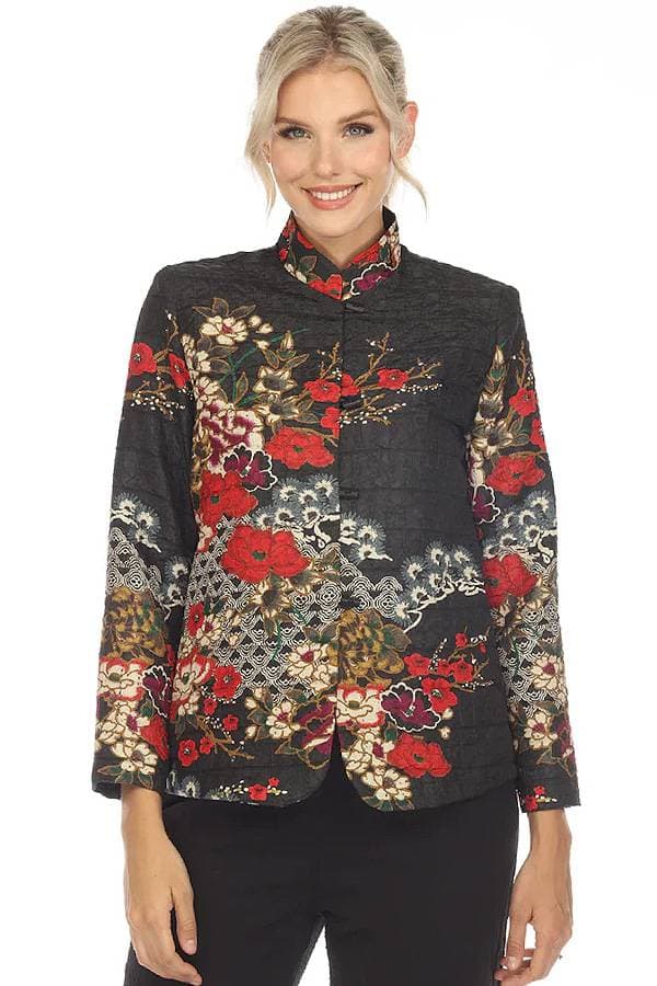 Asian Floral Crinkle Shirt Jacket