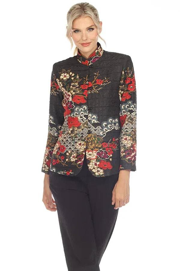 Asian Floral Crinkle Shirt Jacket