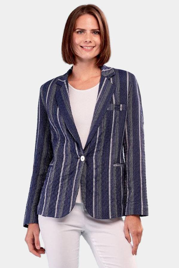Cotton Linen Denim Striped Blazer