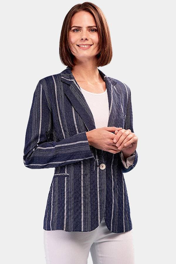 Cotton Linen Denim Striped Blazer -  - View 3 of 3