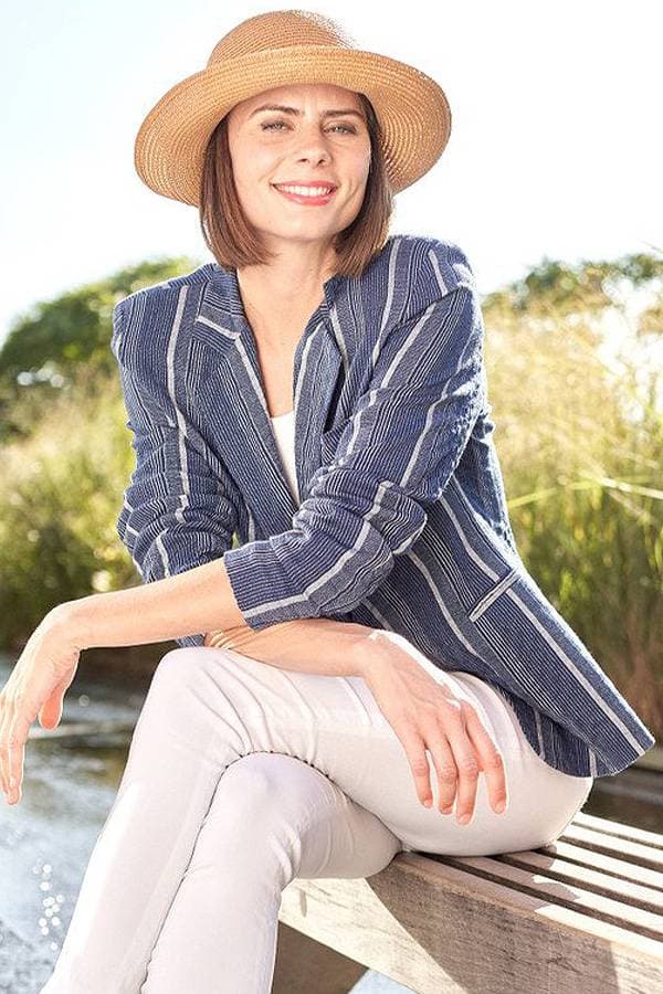 Cotton Linen Denim Striped Blazer