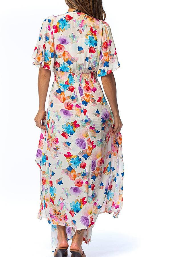 White Cupro Multi Colored Floral Dress | Women's - $295.00 - View 2 of 3