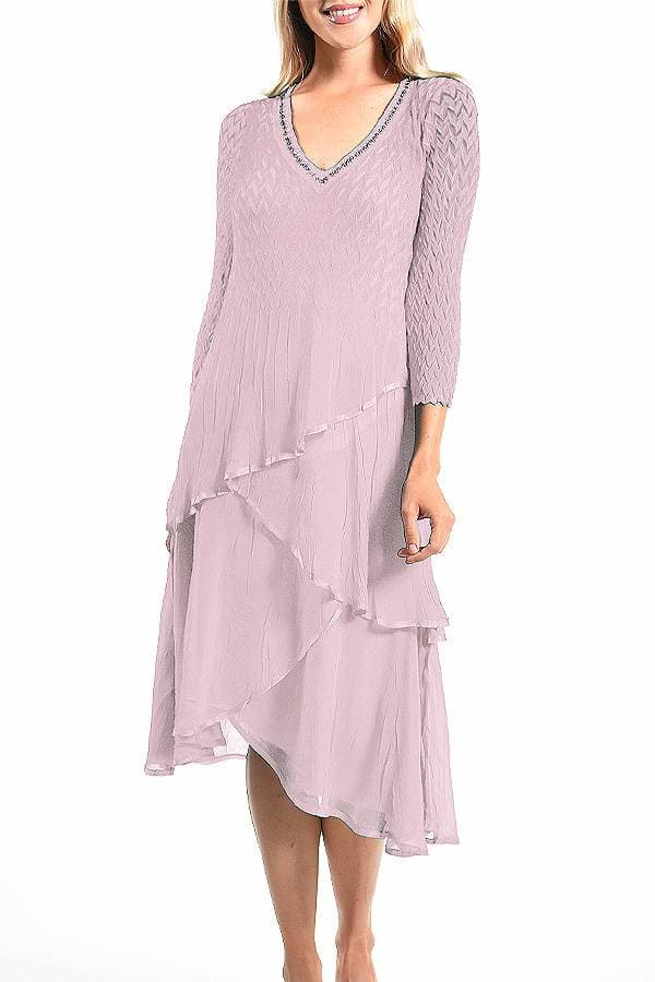 Pink Lotus Chiffon Dress with Embellished Neckline | Komarov Dress