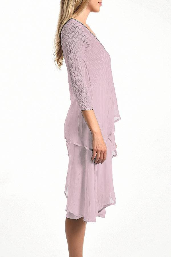Pink Lotus Chiffon Dress with Embellished Neckline | Komarov Dress