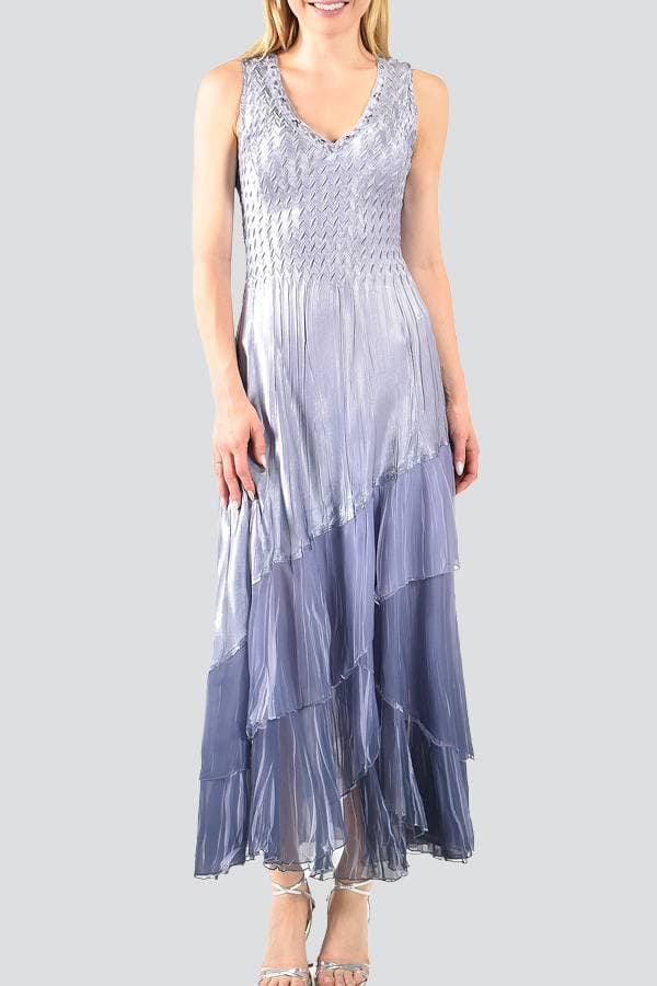 Maxi Dress in Lavender Ombre and Embellished Neckline | Komarov Dress