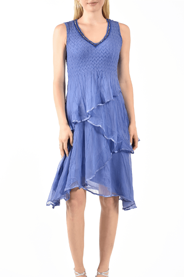 Tiered Sleeveless Dress with Embellished Neckline | Komarov Dress