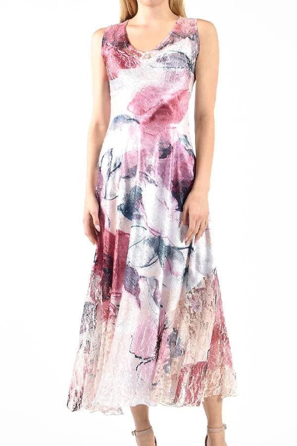 Sleeveless Long Floral Charmeuse Dress | Komarov Dress