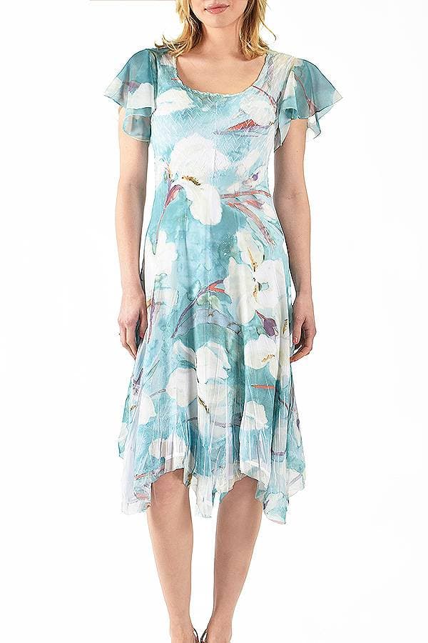 Flutter Sleeve Dress in Aqua Floral - 0 - Main product view