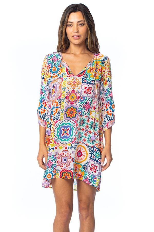 2pc Silk Tunic Dress in Tiles Print