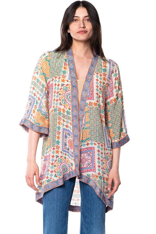 Multi Colored Tile Print Kimono