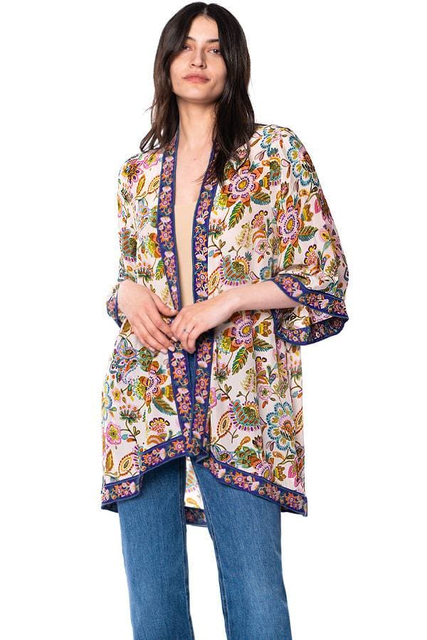Vintage Print Silk Kimono