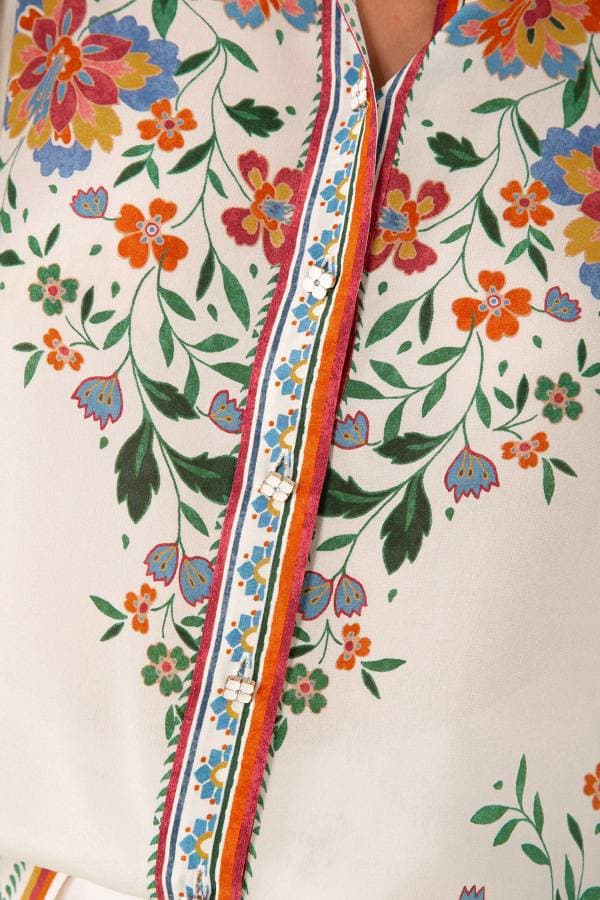 Silk Floral Placement Print Blouse