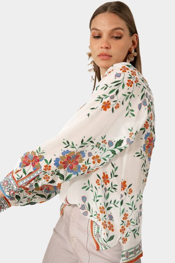 Silk Floral Placement Print Blouse -  - View 4 of 5