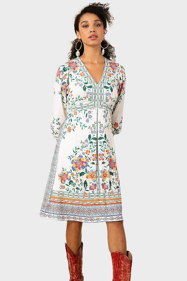 White Floral Placement Print Midi Dress | Women's - $295.00 - View 1 of 3