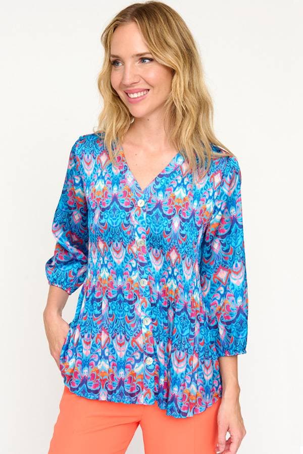 Blue Multi Plisse Blouse