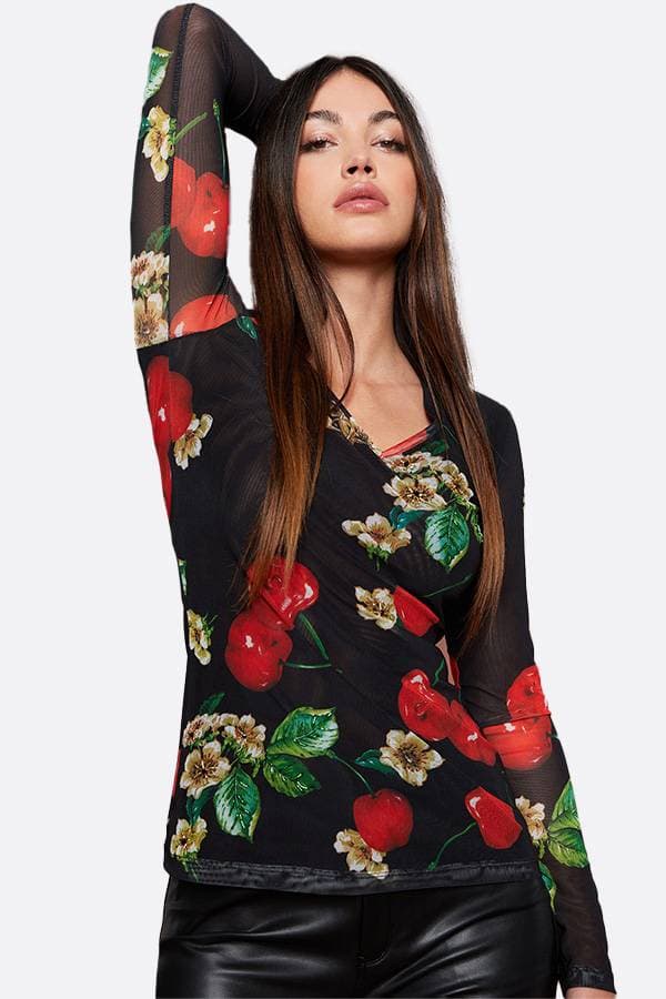Black Cherry Print Mesh Top | Women's - $185.00 - View 1 of 1