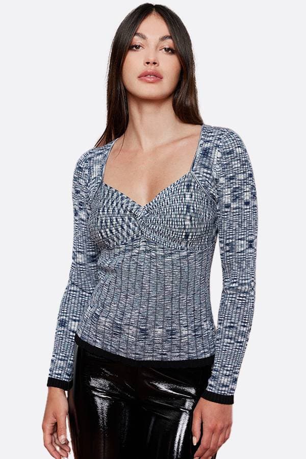 Blue Long Sleeve Knit Melange Top | Women's - $185.00 - View 1 of 1