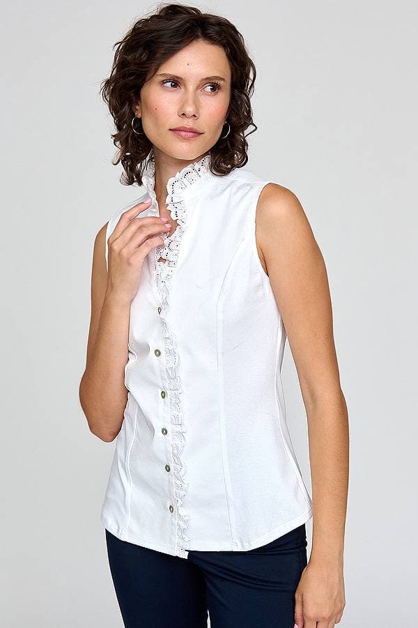 Sleeveless Ruffle Trim Cotton Blouse