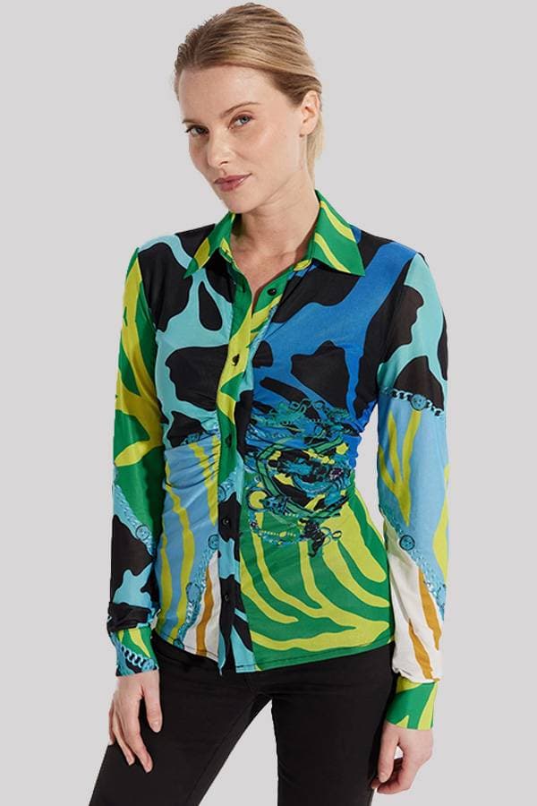Mesh Green Multi Print Blouse | Women's - $185.00 - View 1 of 1