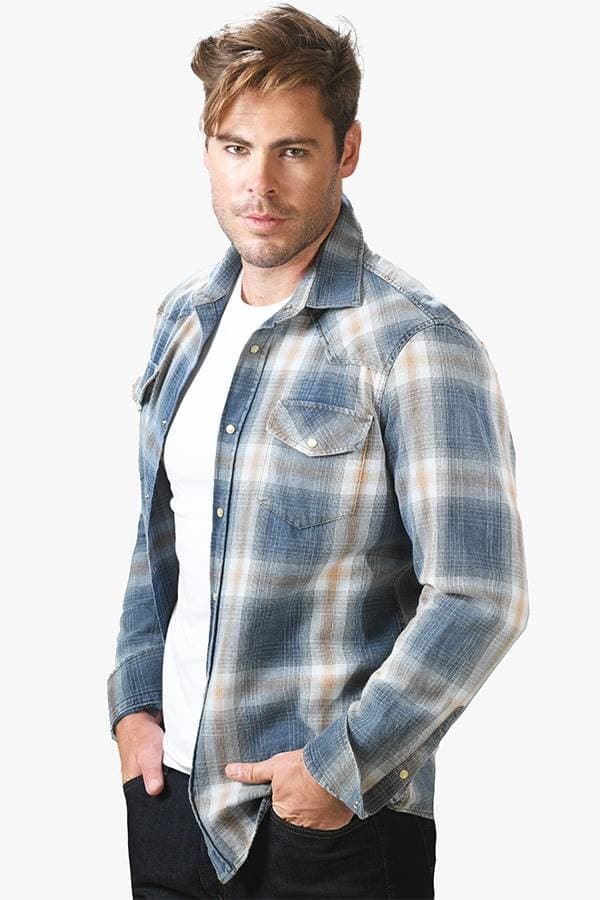 Shirt Plaid Washed Denim