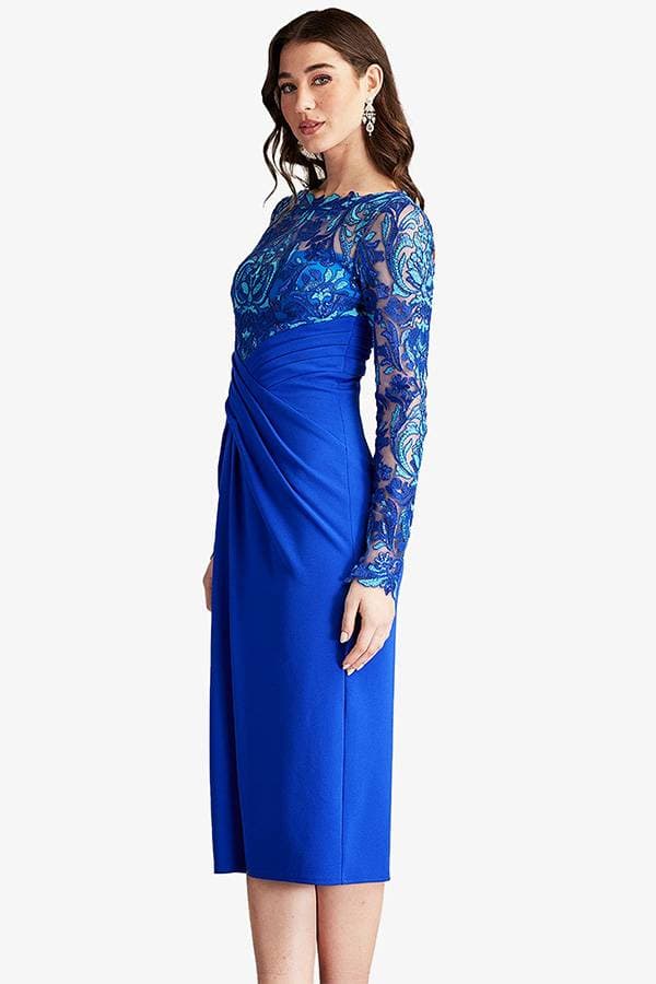 Blue Tadashi Crisscross Draped Midi Dress | Women's - $565.00 - View 3 of 3