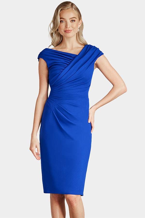 Blue Tadashi Asymmetric Neckline Dress with Cap Sleeves | Women's - $395.00 - View 1 of 4