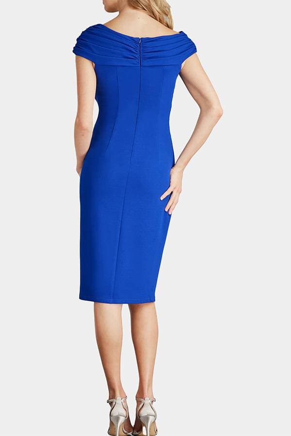 Blue Tadashi Asymmetric Neckline Dress with Cap Sleeves | Women's - $395.00 - View 2 of 4