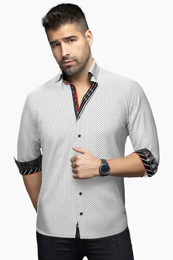 White chemise with black and white diamond print details