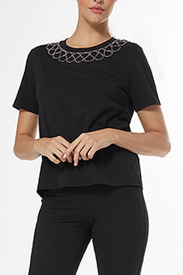 Black Tee Shirt with Pave Coil Sparkle | Women's - $195.00 - View 1 of 1