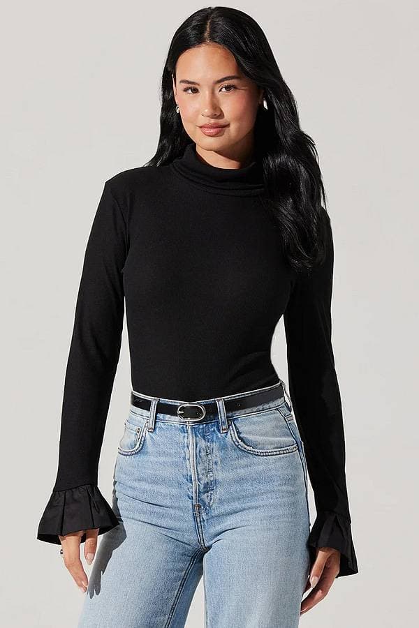 Turtleneck Top With Flare Sleeve
