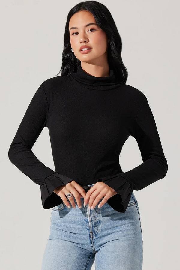 Turtleneck Top With Flare Sleeve