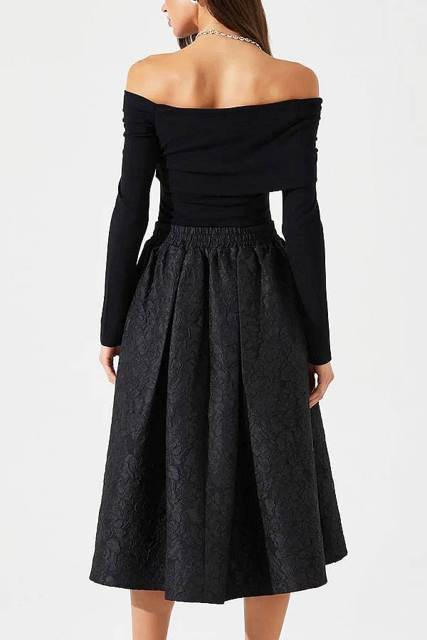 Black Jacquard Flounce Skirt
