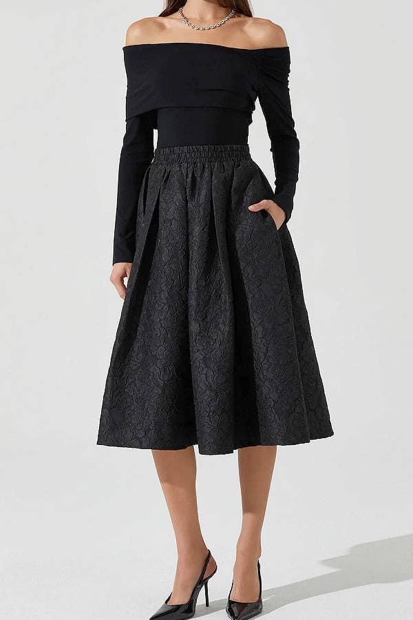Black Jacquard Flounce Skirt