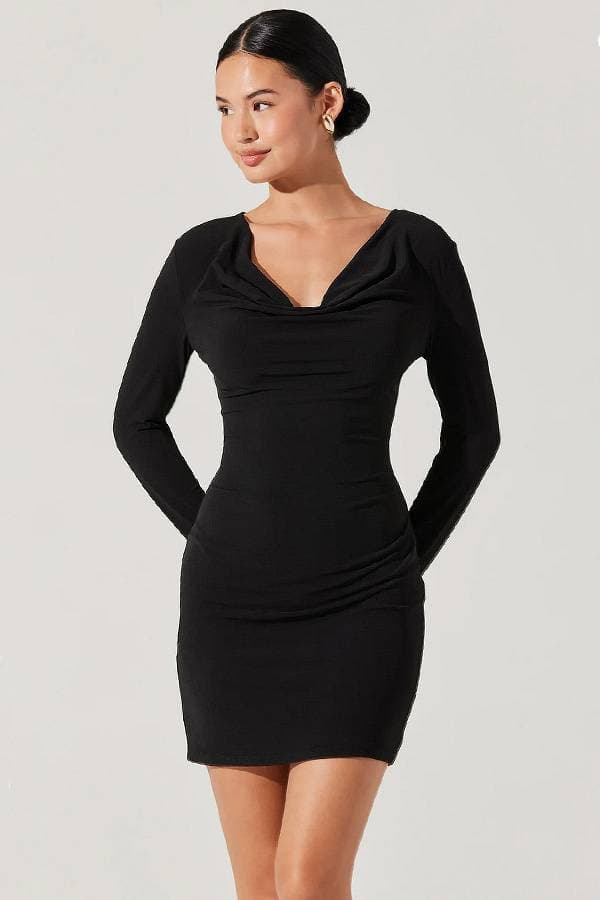 Black Cowl Neck Mini Skirt Dress | Women's - $165.00 - View 1 of 3