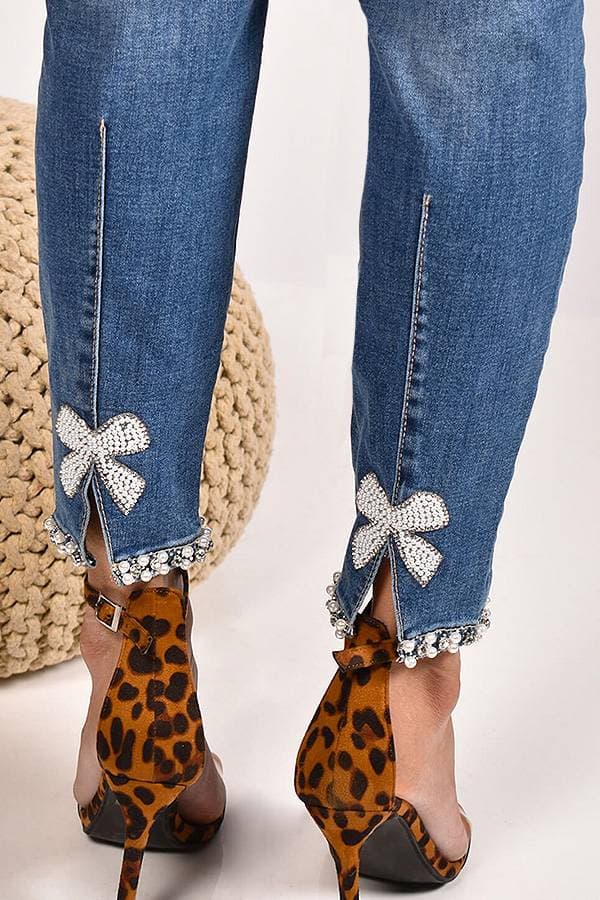 Dark Blue Denim with Bowtie Detail