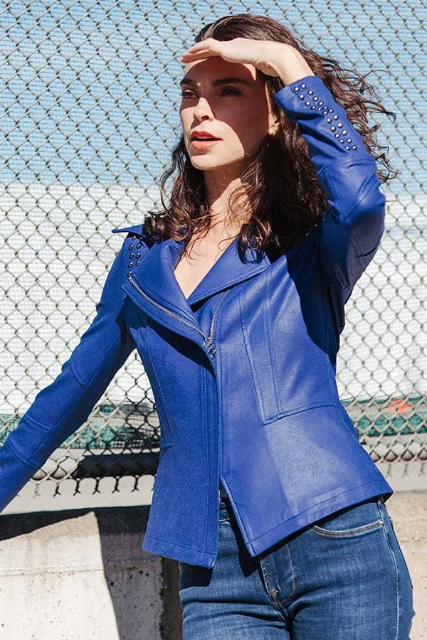 Cobalt Blue Moto Jacket with Studds -  - View 8 of 8
