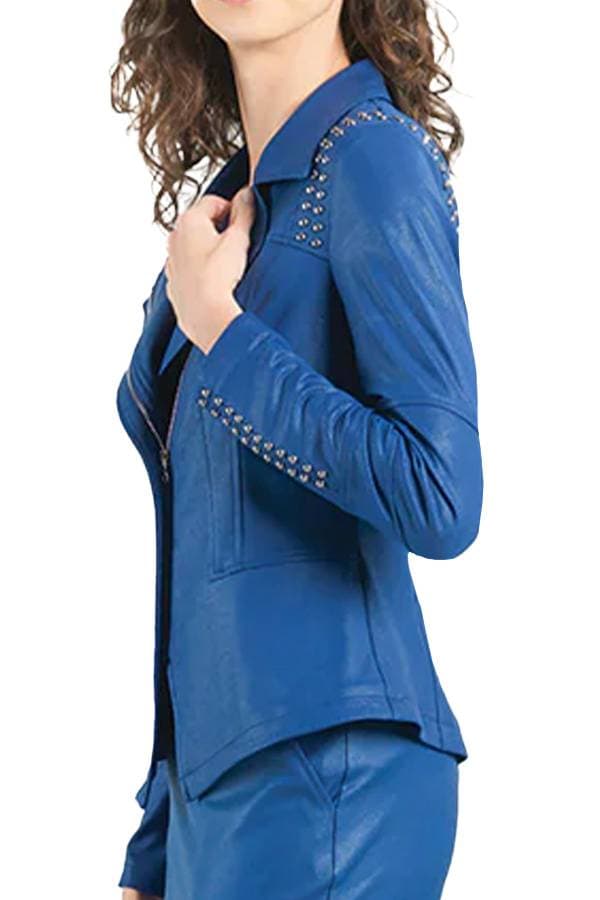Cobalt Blue Moto Jacket with Studds | Women's - $295.00 - View 5 of 7
