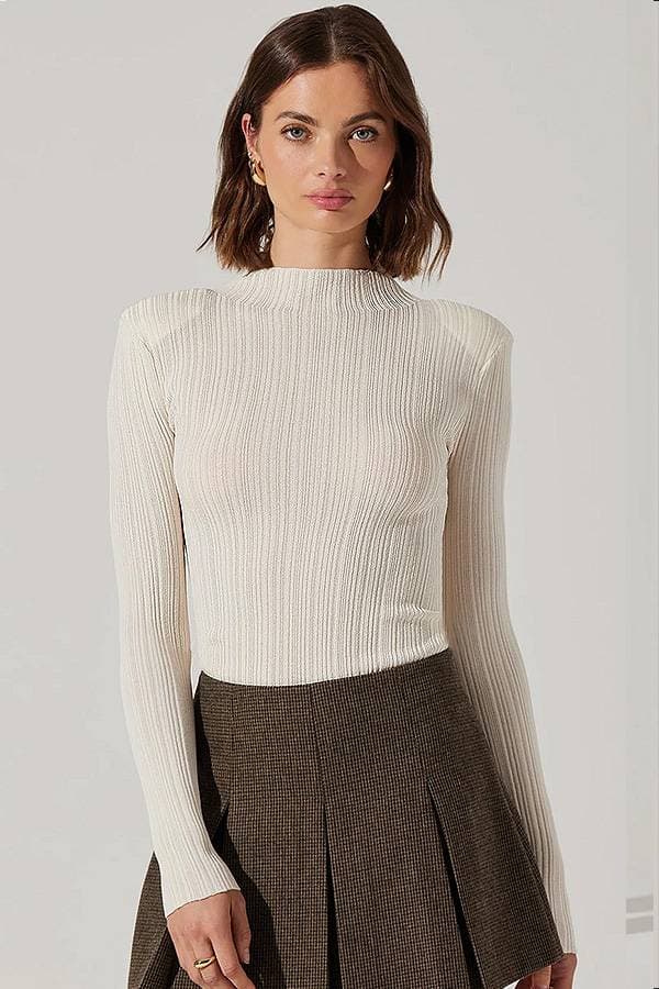 Cream Sheer Ribbed Top