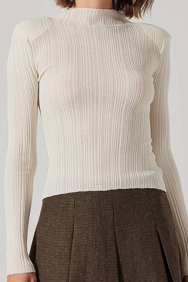 Cream Sheer Ribbed Top