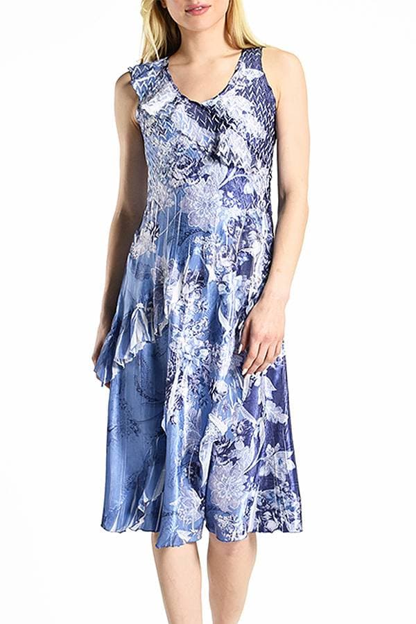 Sleeveless Ruffle Front Floral Dress | Komarov Dress