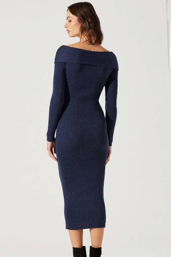 Navy Blue Ribbed Knit Dress | Women's - $245.00 - View 2 of 4