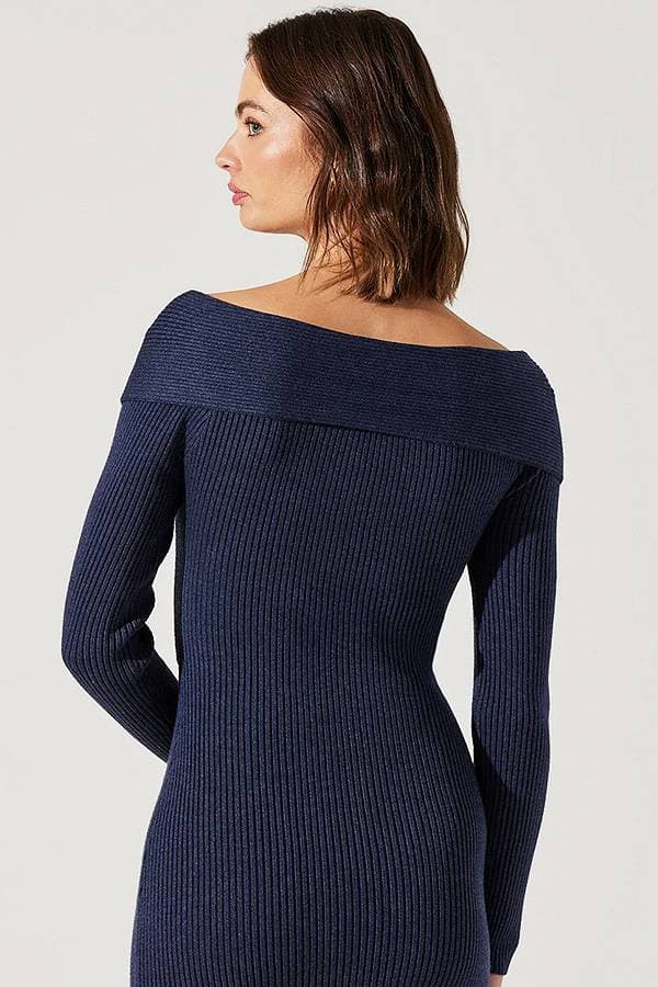 Navy Ribbed Knit Dress -  - View 4 of 4