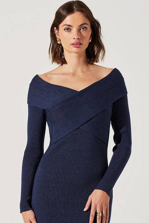 Navy Blue Ribbed Knit Dress | Women's - $245.00 - View 3 of 4