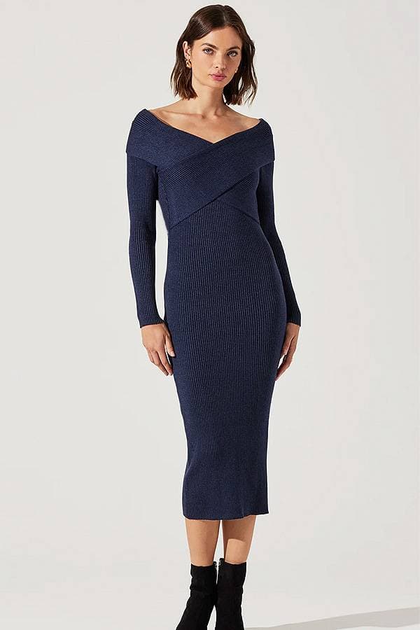 Navy Blue Ribbed Knit Dress | Women's - $245.00 - View 1 of 4