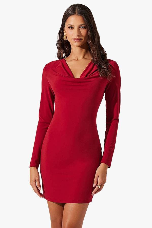 Red Cowl Neck Mini Skirt Dress | Women's - $165.00 - View 1 of 4