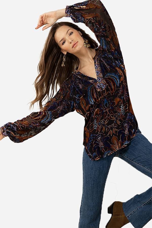 Silk Burnout Blouse -  - View 3 of 4