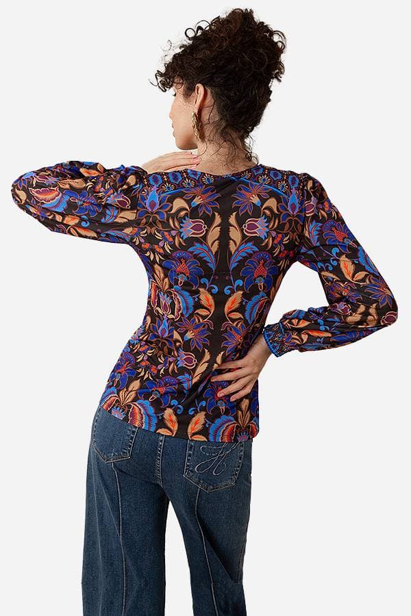 Blue Brown Vneck Printed Top | Women's - $185.00 - View 2 of 3